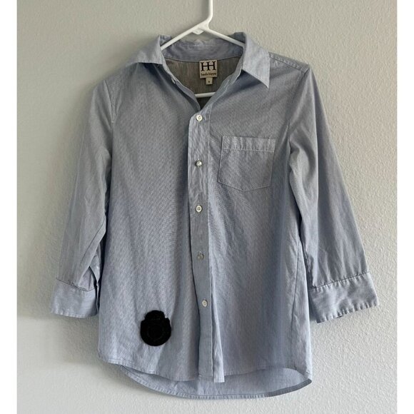 Haute Hippie 3/4 Sleeve Button Front Blouse Blue Pinstripe Cotton Blend Small - Picture 1 of 9